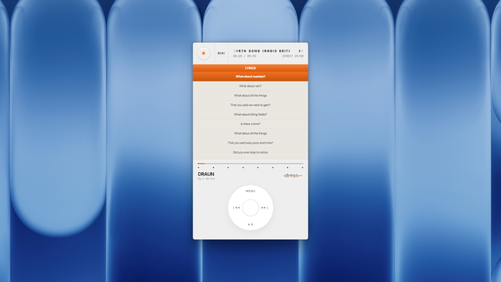 DRAUN music player synchronized lyrics view