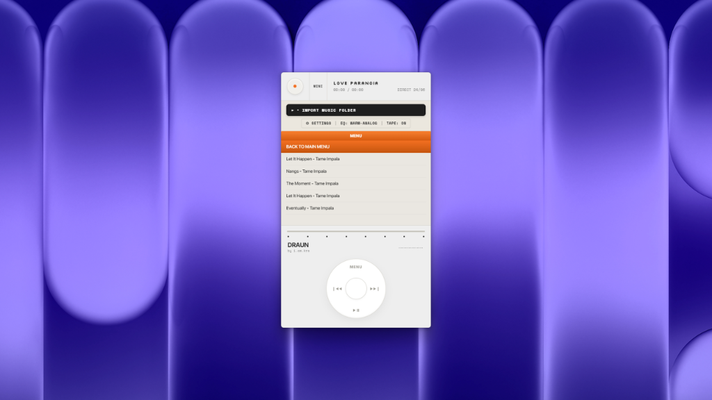 DRAUN music player playlist and track queue