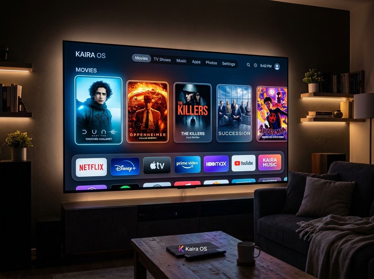 Kaira OS tvOS media shell interface preview