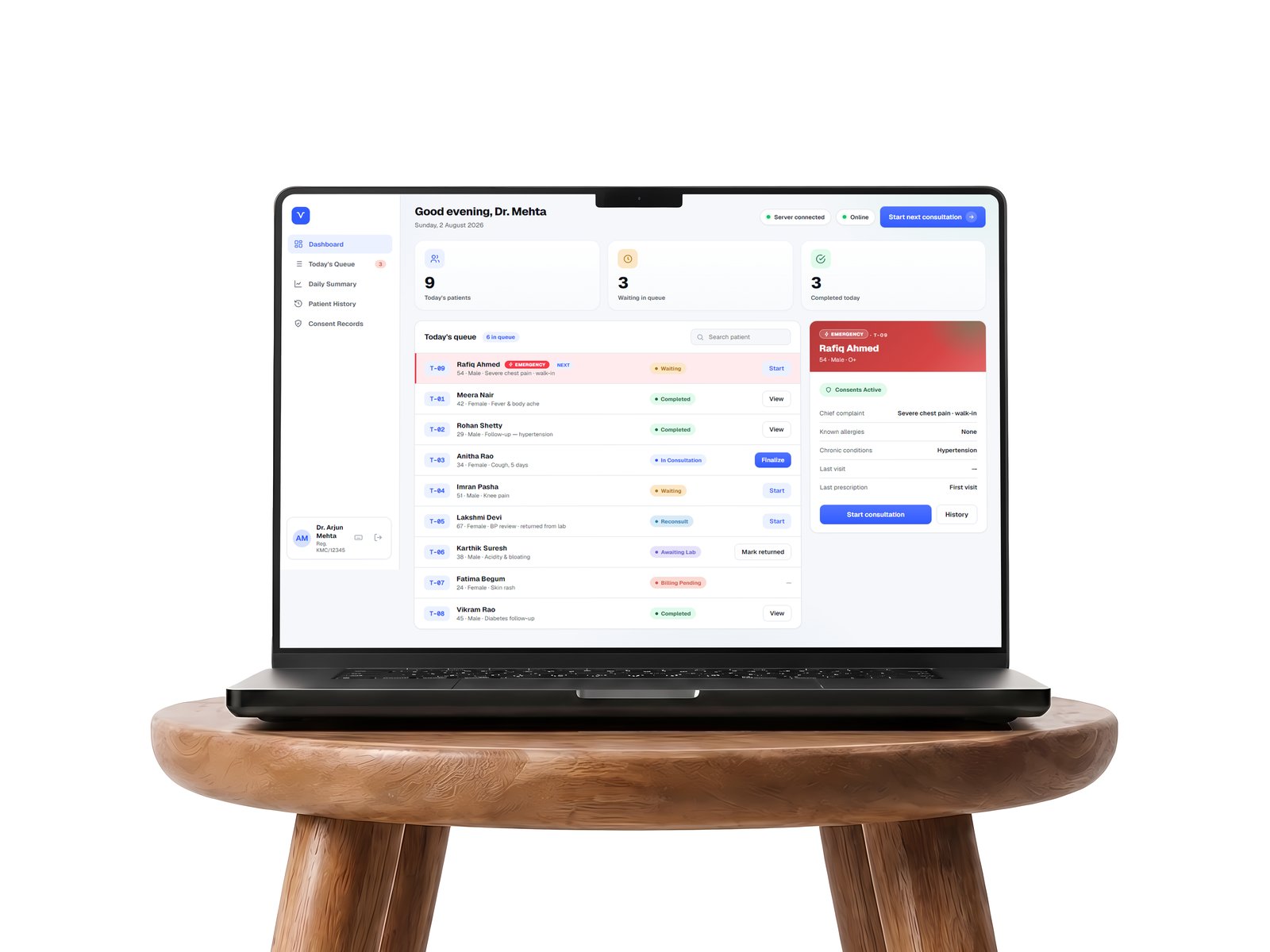 VitacoreNexus HMS hospital management system dashboard